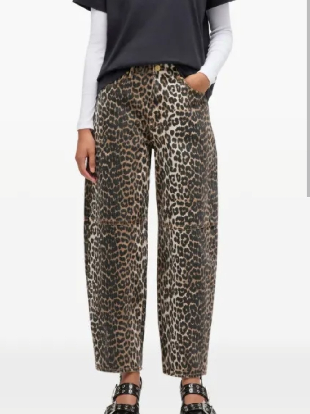 Leopard Print Wide-Leg Jeans - Brown Leopard